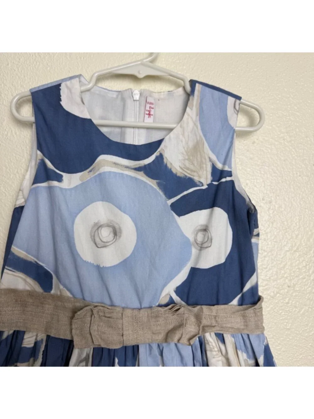 Il Gufo Girls Sleeveless Blue Floral Cotton Dress With Bow Belt